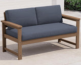 SERWALL HDPE Outdoor Loveseat with Cushions, All Weather Use Outdoor Loveseat Sofa, Brown Frame/Grey Cushion - Photo 1