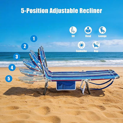 SUNNYFEEL Beach Lounge Chair, Backpack Reclining Beach Chairs Lay Flat, Sun Face Down Tanning Chair, Folding Camping Chairs Portable Camp Cot with Backpack Straps for Outdoor/Picnic/Lawn