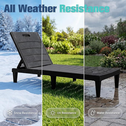 Devoko Outdoor Chaise Lounge Chair Set of 2 with 5-Position Adjustable Back, Waterproof & Lightweight PP Lounge Chairs for Outside Pool Patio (Black)