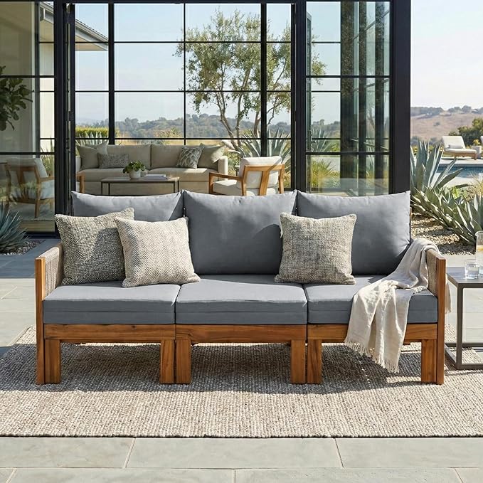 LUMISOL Outdoor Patio Day Bed Sofa, 3 Seat Convertible Sleeper Sofa for Poolside Backyard, Patio Furniture Lounge Couch with Cushion, Beige