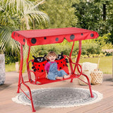 Costzon Kids Porch Swing, All-Weather Patio Swing Bench Hammock w/Adjustable Canopy & Safety Belts for 2 Children - Photo 3