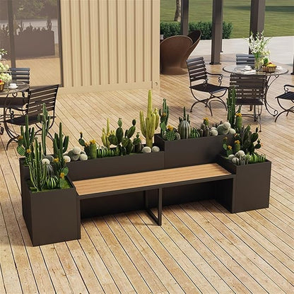 Outdoor Park Planter Bench Outdoor Patio Flower Box Seating Set Large Metal Black Garden Bench with Raised Planter Bench for Park, Yard, Porch, Lawn, Balcony, Backyard Park Flower Box Bench(Small)