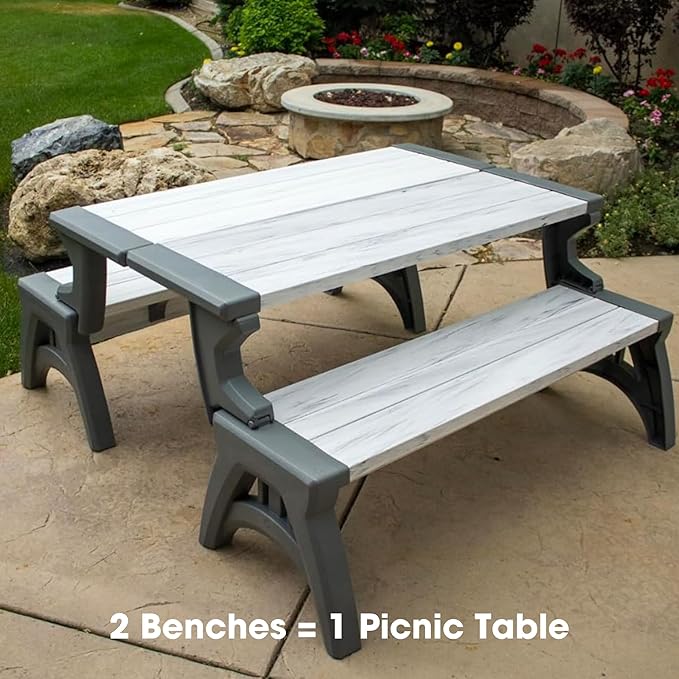 Convert-a-Bench 2-in-1 Outdoor Bench & Picnic Table - Foldable, Weather-Resistant Seating - Perfect for Patio, Lawn - Photo 7