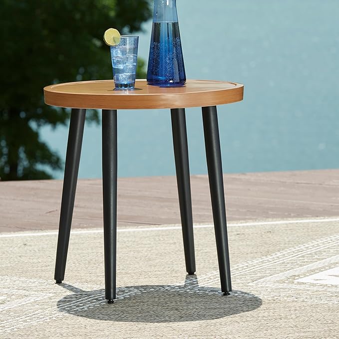 Signature Design by Ashley Horizon Hall Casual Outdoor End Table with 4 Legs, Light Brown & Black - Photo 2