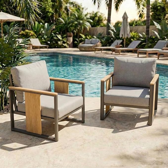 ZANDOR Outdoor Aluminum Patio Furniture 2 Pcs Armchair All-Weather Outdoor Patio Sofa with Washable Thick Cushions - Photo 1