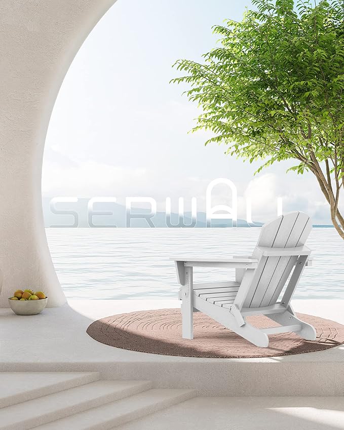 SERWALL Folding Adirondack Chair with Cup Holder for Patio Garden Outdoors Fire Pit- Spanish Gray - Photo 2