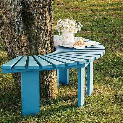 Outdoor Wooden Curved Benches - Round Park Bench in Solid Wood, Slatted Seat, Fan-Shaped, Garden Tree Bench