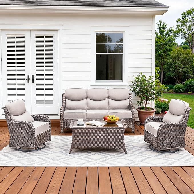Luxury High Back Patio Furniture Set with 6-Inch Thick Cushions, 4-Pieces Outdoor Furniture with Swivel Chairs - Photo 1