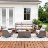 Luxury High Back Patio Furniture Set with 6-Inch Thick Cushions, 4-Pieces Outdoor Furniture with Swivel Chairs - Photo 1