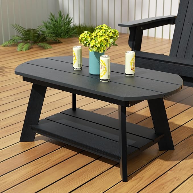 WestinTrends Tuscany Outdoor Coffee Table, All Weather HIPS 2 Tier Patio Adirondack Coffee Table, Black - Photo 1
