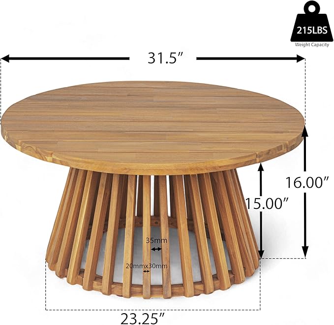 Merax Outdoor Acacia Wood Conversation Set - Patio 3-Seat Loveseat Sofa w/Coushion and Round Coffee Table for Backyard - Photo 3