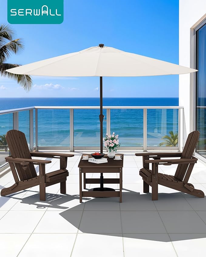 SERWALL Outdoor Coffee Table with 1.69" Umbrella Hole, HDPE Patio Coffee Table for Outside, Rectangle, Coffee - Photo 2