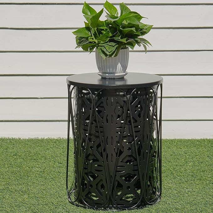 Y&M Set of 3 Garden Black Accent Decorative Stool, Nesting Metal Round Coffee Table, Black End Tables - Photo 7