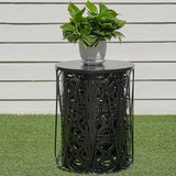 Y&M Set of 3 Garden Black Accent Decorative Stool, Nesting Metal Round Coffee Table, Black End Tables - Photo 7