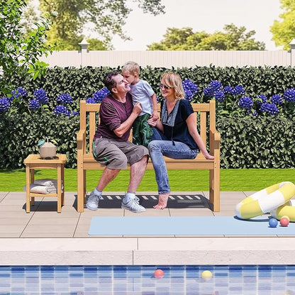 Outdoor Teak Bench, Park Bench for 2 People, Ergonomic Patio Seating, Weather-Resistant and Durable Design, Perfect for Yard, Poolside, or Porch