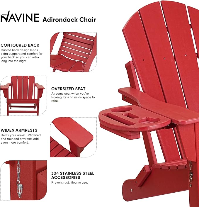 Adirondack Chair Set of 8, HDPE Folding Adirondack Chair with Multifunctional Cup Holder - Photo 4