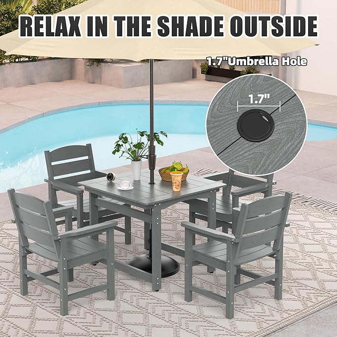 Patio Dining Chair Set of 2, Poly Lumber Outdoor Dining Chairs, Weather Resistant HIPS Outdoor Chairs for Pool, Deck, Backyard, Garden, Fire Pit Seating, Grey