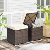 RELAX4LIFE Wicker Outdoor Storage Ottoman, 2-Piece Rattan Footstool w/Removable Cushion - Photo 9