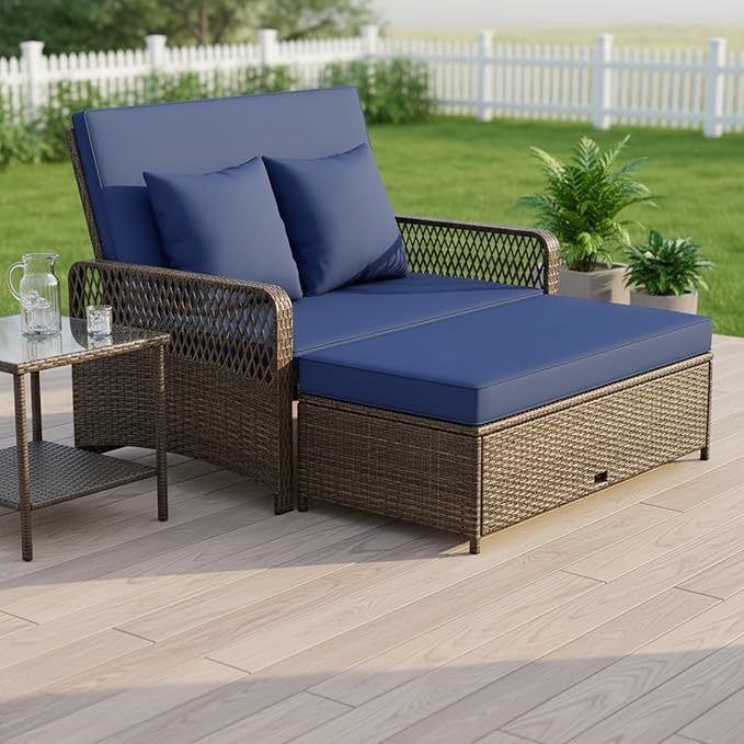 Tangkula Patio Rattan Daybed with 4-Level Adjustable Backrest - Photo 2