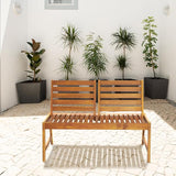Outdoor Wooden Garden Bench, 2-Person Acacia Wood Loveseat with Adjustable Backrest, 600lbs Capacity - Photo 2