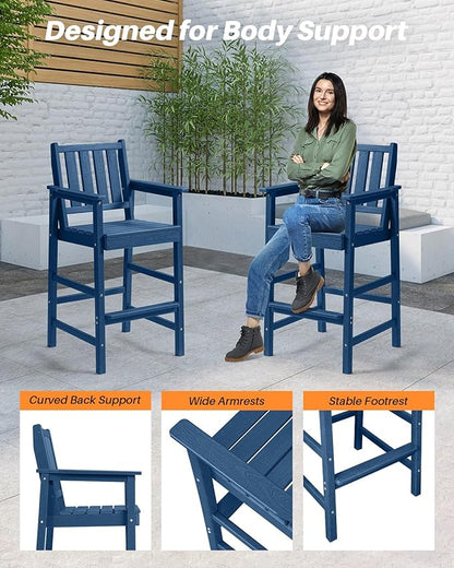 3-Piece Adirondack Chairs and Table Set, HDPE Outdoor Bar Sets, All Weather Outdoor Bar Stools Set, HDPE Adirondack Bar Height Chairs and Bar Table for Balcony, Bistro, Poolside, Navy