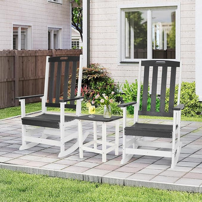 Aoodor Outdoor Rocking Chair, Ergonomic HDPE Rockers with All-Weather Design for Patio or Porch, Clashing Colors, Dark Gray and Whitev,Set of 4