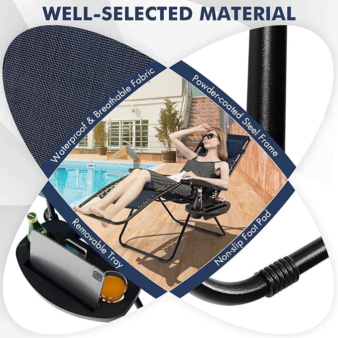 Giantex Zero Gravity Reclining Chair, Outdoor Patio Recliner with Cup Holder & Removable Pillow, Adjustable Backrest - Photo 7