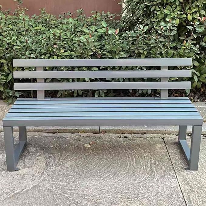 Outdoor Metal Garden Bench, Patio Park Benches Weatherproof, Colorful Front Porch Bench with Backrest, for Outside, Porch, Backyard, Lawn, Balcony(Gray,120cm/47.2in)