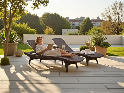 Outdoor Wicker Chaise Lounge Chairs, Adjustable Patio Furniture, Set of 2, (Dark Brown)