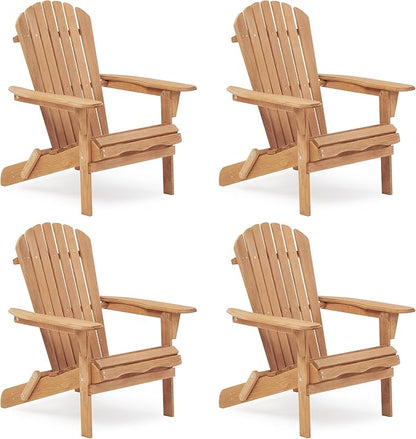 SoliWood Outdoor Wooden Folding Adirondack Chair Set of 4 with Pre-Assembled BackRest, Wood Patio Chair for Garden Backyard Porch Pool Deck Firepit