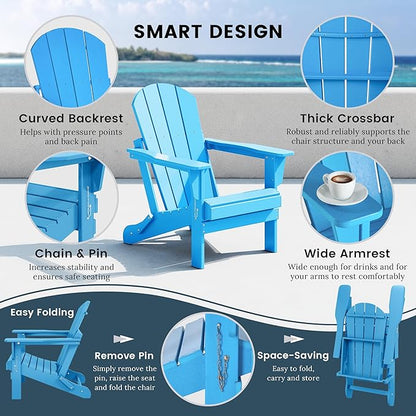 WO WESTIN OUTDOOR HDPE Laguna Outdoor Folding Poly Adirondack Chair, Pacific Blue
