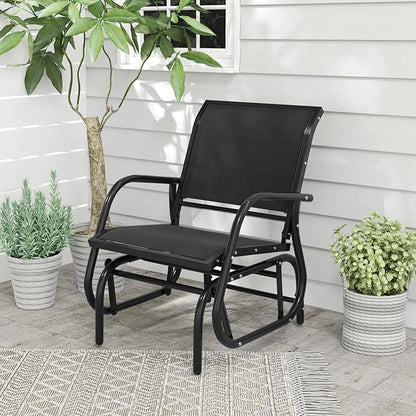 Tangkula Swing Glider Chair, Ergonomic Rocking Chair with Comfortable Fabric, Iron Frame, 4 Non-Slip Foot Pads, Outdoor Patio Glider Rocker Chair for Living Room, Garden, Backyard (1, Black)