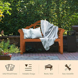 COSTWAY Folding Wooden Bench Outdoor, Crown-Like High Backrest, Patio Eucalyptus Wood Bench for Garden, Park & Porch - Photo 5