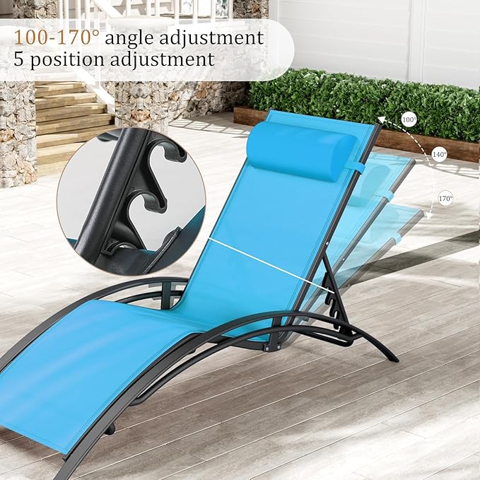 AthLike 3 pcs Poolchairs Patio Chaise Lounge Set with Headrest - Photo 5