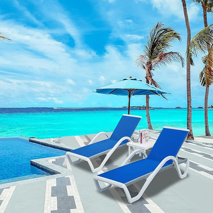 domi outdoor living Patio Chaise Lounge Adjustable Aluminum Lounge Chairs with Arm All Weather Pool Chairs for Outside,in-Pool,Lawn (Blue Lounge W/Table)