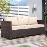 Patio Furniture 3-seat Sofa Wicker Outdoor Furniture Outdoor Couch Deep Seat Hight Backrest Non-Slip Cushions, Khaki - Photo 3