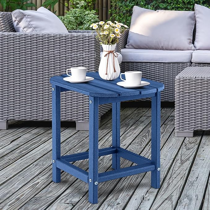 Giantex Outdoor Side Table, 18-Inch Small Patio Table, Weather Resistant HDPE Adirondack Table, Square Tea Table for Backyard, Poolside, Garden, Balcony, Outside End Table, Navy