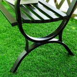 Outdoor Metal Garden Bench with Armrests - Slatted Patio Park Bench for Yard, Porch, Lawn - Photo 3