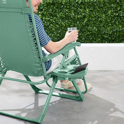 Best Choice Products Adjustable Zero Gravity Chair, Monochromatic Color Folding Patio Recliner w/Side Tray, Headrest - Seafoam