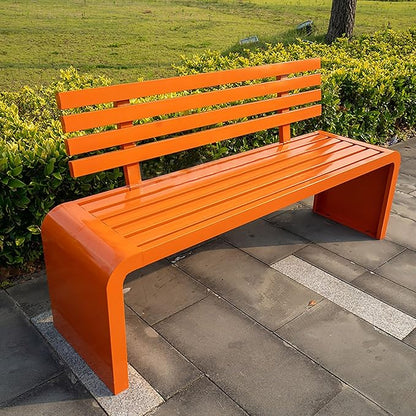 Gtzly Metal Garden Bench, Outdoor Galvanized Steel Garden Bench, Slatted Design with Backrest Patio Benches Patio Bench for Porch Garden Lawn Backyard Park Balcony(Orange,100 * 40 * 80 cm)