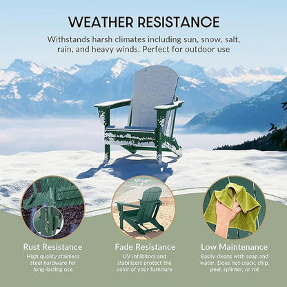 WestinTrends Malibu 2 Piece Set Outdoor Folding Poly Adirondack Chair, Dark Green