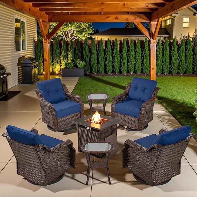 Belord Luxury Patio Furniture Set with Fire Pit Table - Outdoor Swivel Rocker Chairs Set of 4 with 30 inch Propane Fire - Photo 1