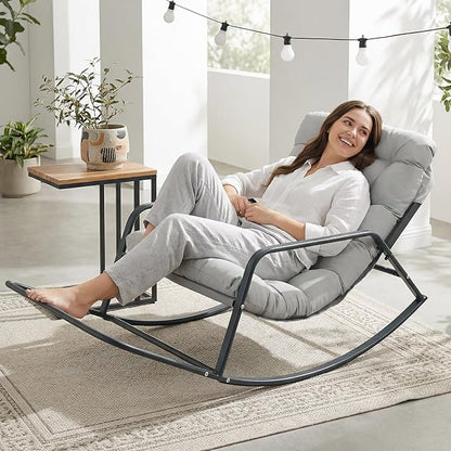 NICESOUL Papasan Rocking Chair with Footrest, Outdoor Rocking Chair with Cushion, Oversized Patio Rocker, Modern Lounge Comfort, Heavy Duty Steel Frame, Indoor Porch Garden, Grey