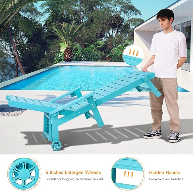 ONBRILL Patio Lounge Chairs with 5-Level Adjustable Backrest, Outdoor Chaise Lounge with CupHolder - Photo 7