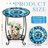 Outdoor Side Table Round Small Mosaic Patio Accent Indoor End Plant Coffee Tea Table for Yard Patio Porch Garden Living - Photo 2