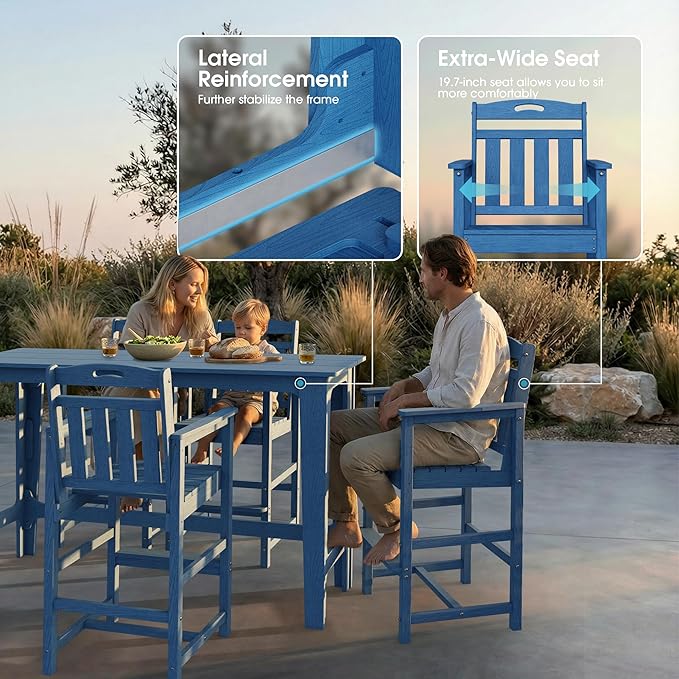 Ciokea 3 Pcs Outdoor Bar Height Table Set, 60" Extra Long Rectangle High Top Table and 2 Oversized Adirondack Chairs - Photo 4
