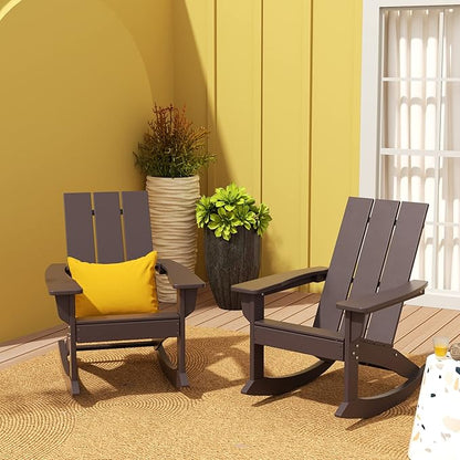 WO WESTIN OUTDOOR HDPE Shoreside Modern Rocking Poly Adirondack Chair (Set of 2),Dark Brown