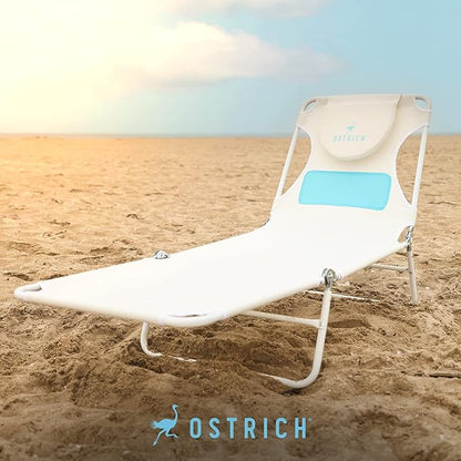 Ostrich the Ladies Comfort Lounger with Chest Support, Foldable and Portable Reclining Outdoor Patio Beach Lawn Camping Pool Tanning Chair, White