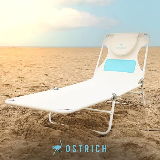 Ostrich the Ladies Comfort Lounger with Chest Support, Foldable and Portable Reclining Outdoor Patio Beach Lawn Camping Pool Tanning Chair, White