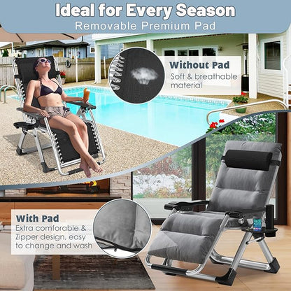 Slsy Zero Gravity Chair, Reclining Lounge Chair with Removable Cushion & Tray for Indoor and Outdoor, Patio Recliner Folding Reclining Chair